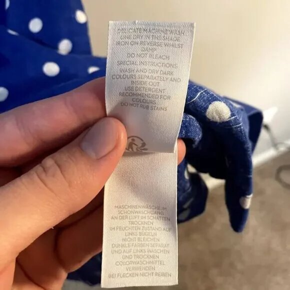 Boden Rae Linen Dress Blue & White Scattered Spot Polka Dot A-Line Dress SZ 8R - Picture 11 of 13